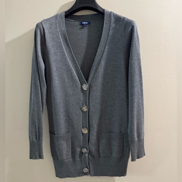 Custom Silver Buttons on Button-Up Cardigan Sweater - Picture 1 of 3